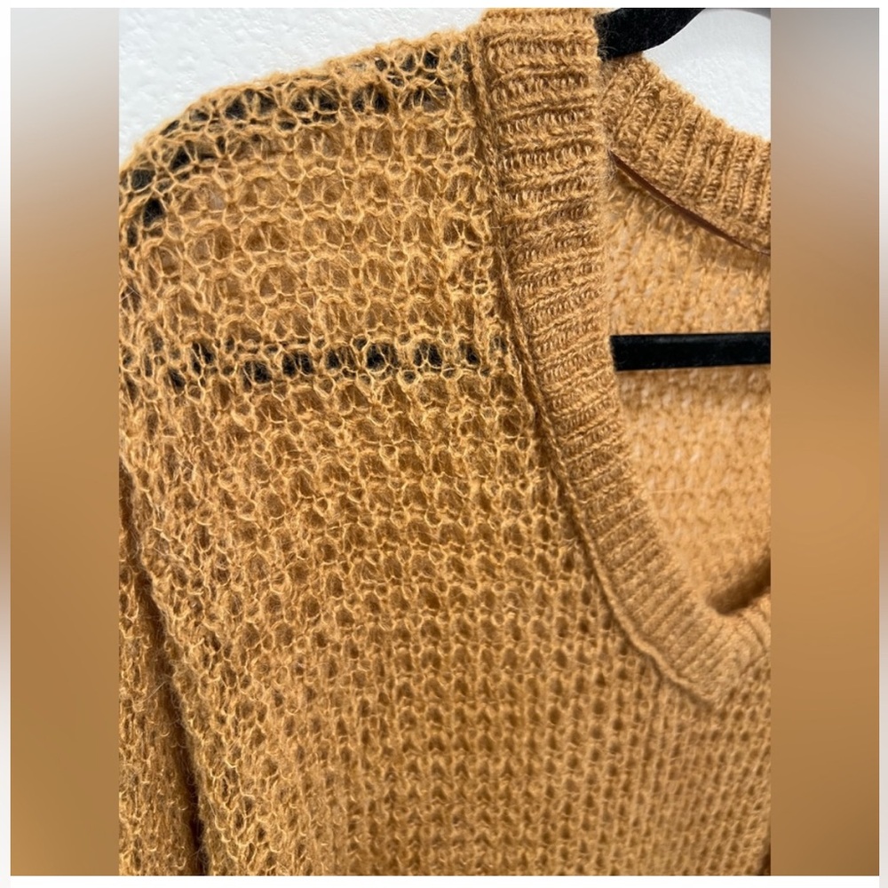 Free People Alpaca Blend Oversized V-Neck Sweater Boho Cozy Camel Size S - Picture 4 of 7